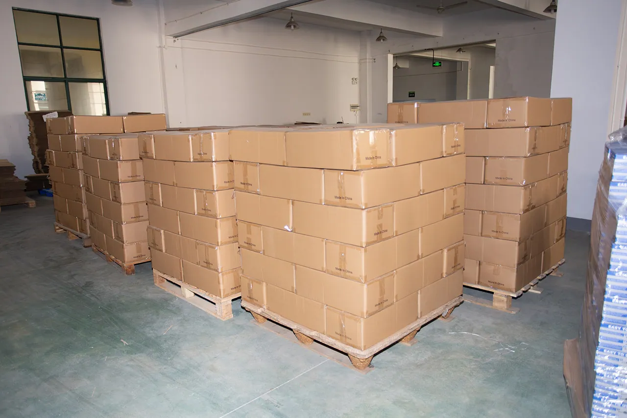 Cartons of finished straps stacked for loading